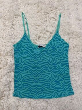 Zara Teal Wave-Pattern Top